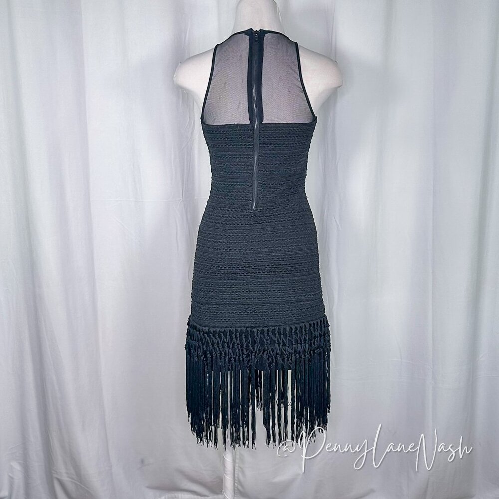 Parker Gabe Black Fringe Fitted Body Con Bandage Flapper Dress - Picture 7 of 15